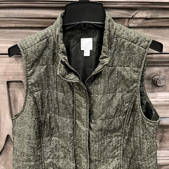 NWOT Women’s J. Jill Hunter Green Marled/Herringbone Puffer Vest (Medium) - Picture 2 of 6